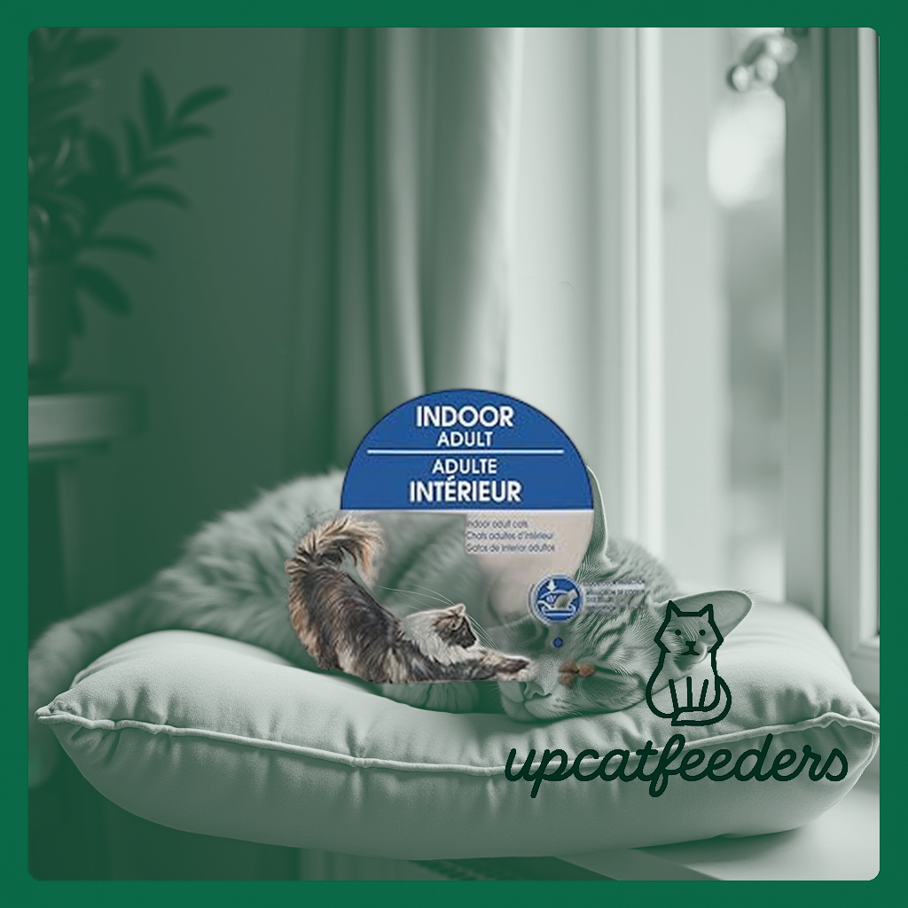 A pile of crunchy dry cat food designed for the health of indoor adult cats