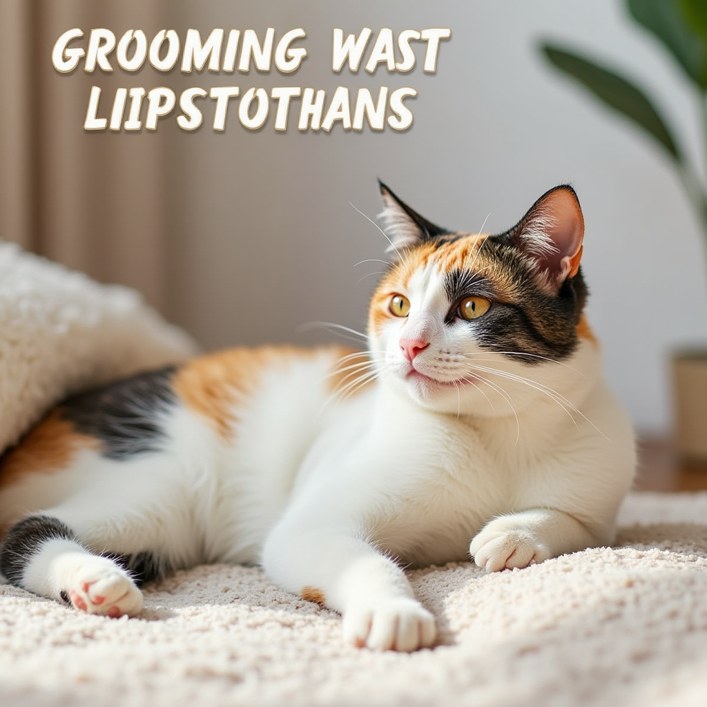Well-groomed calico cat in a cozy room
